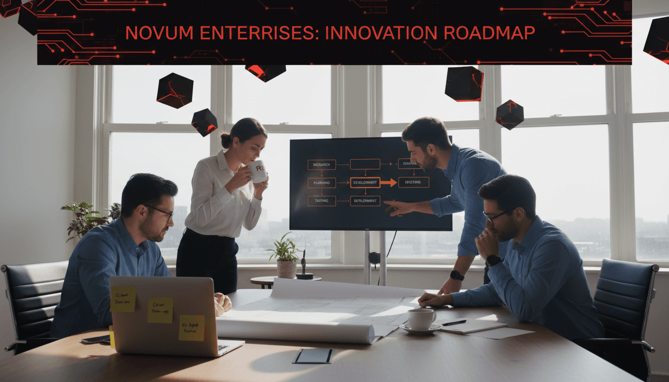 Team reviewing digital business workflow in office