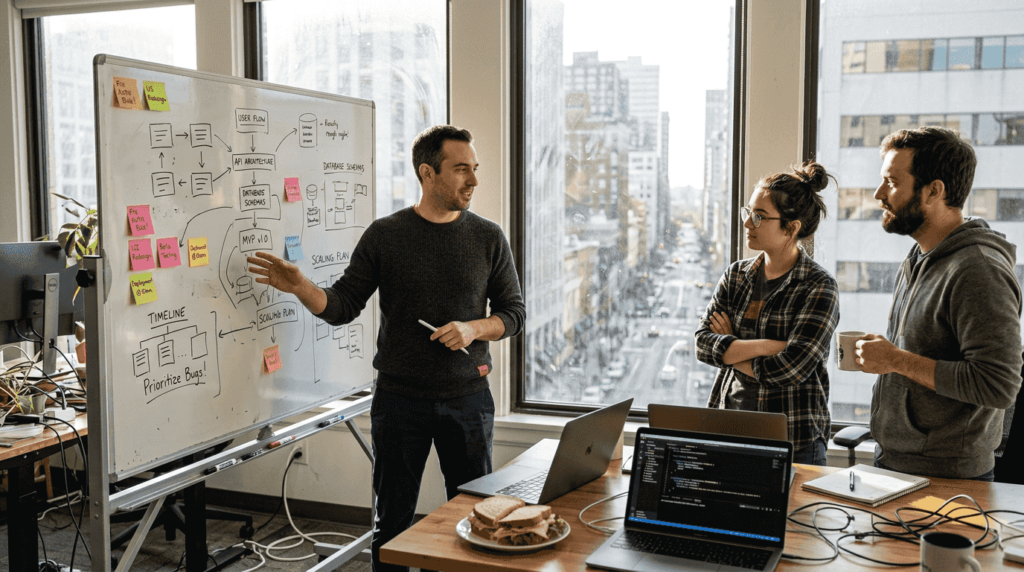 Startup team planning cross-platform app