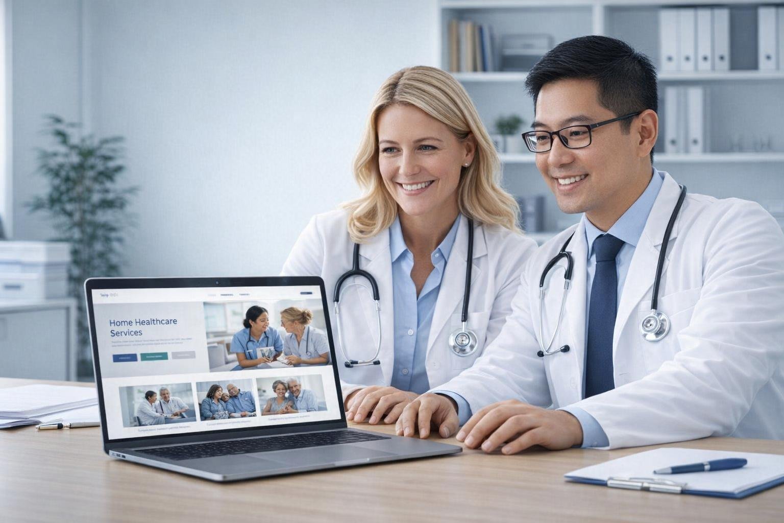 Illustration of a healthcare website interface with patient navigation, appointment cards, and accessibility-focused layouts