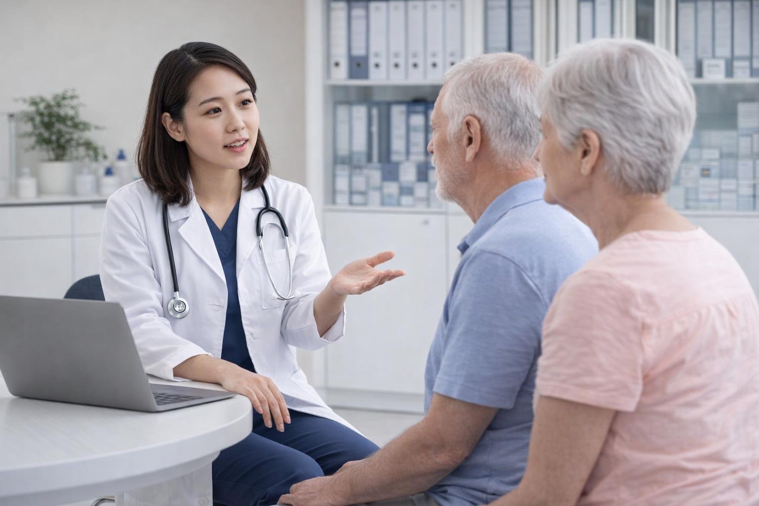 Illustration of a medical website interface with appointment cards, patient records, and care team tools