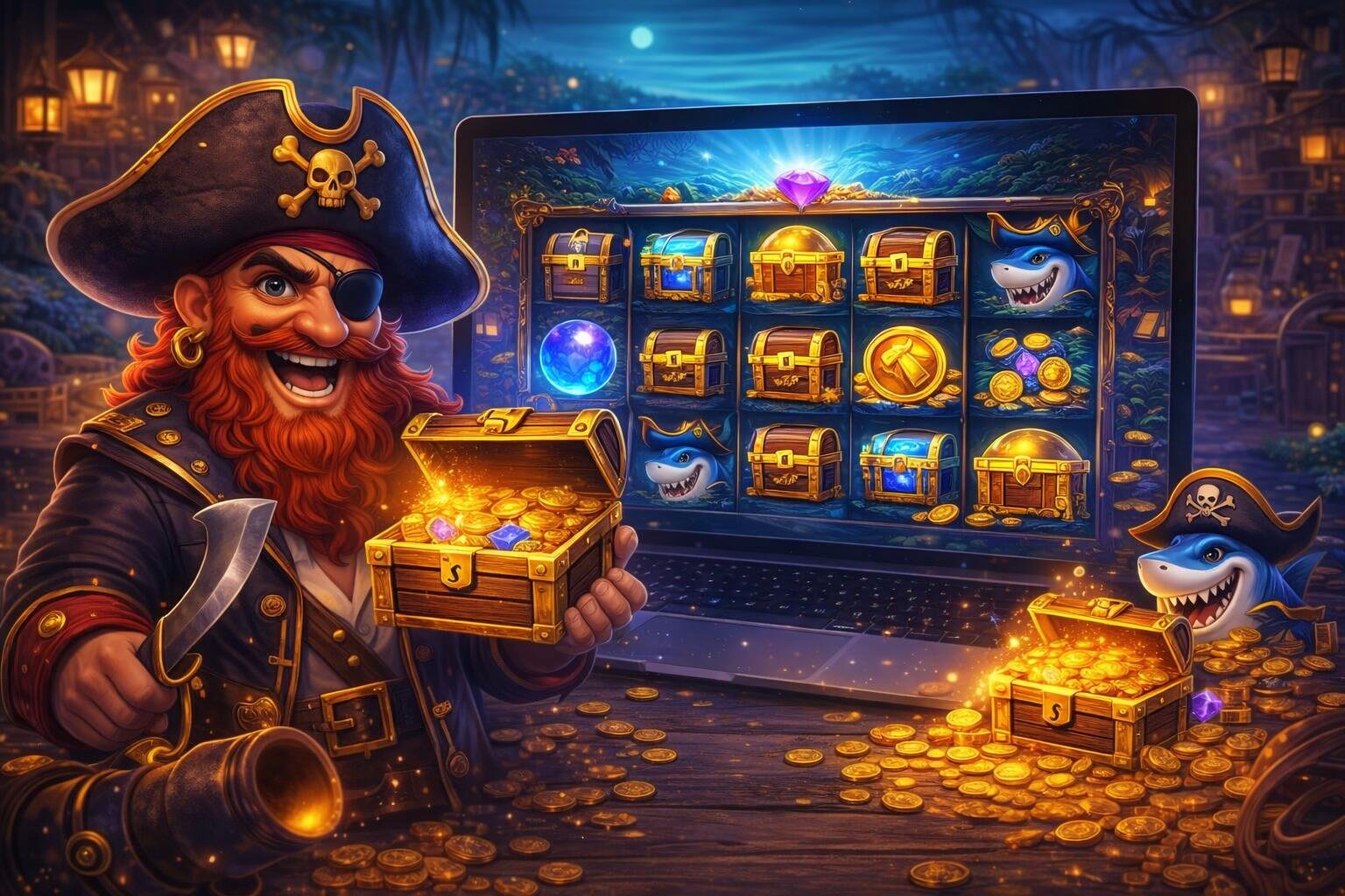 Illustration of game designers sketching slot, card, and reward mechanics on digital boards