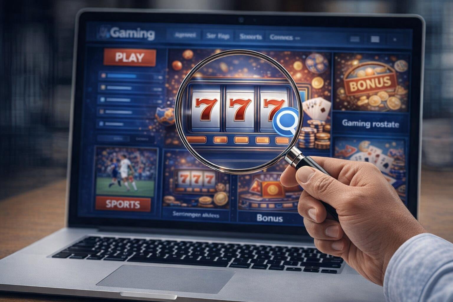 Illustration of a gaming platform test dashboard with fairness checks, security reviews, and compliance indicators