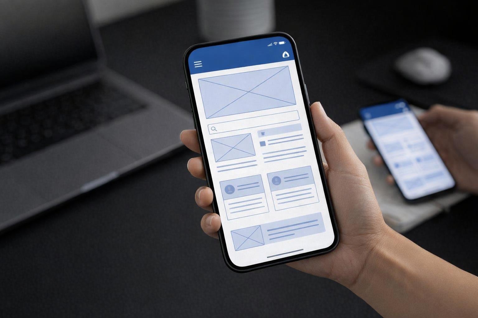Illustration of a focused team designing and coding mobile application flows