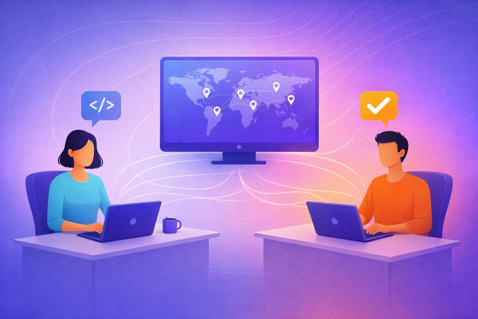 Depiction of the workings of outsourcing companies that perform web development duties
