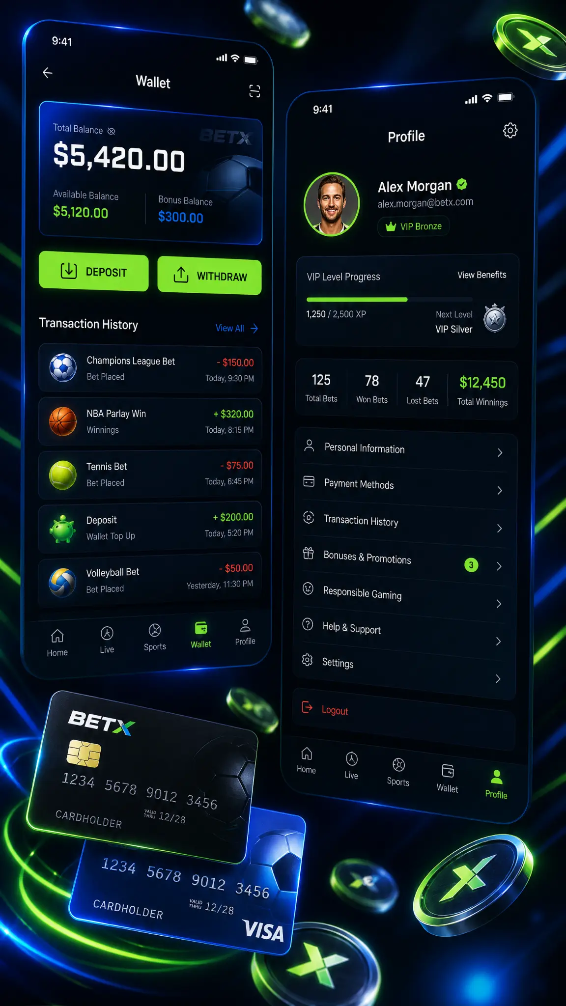 BetX Mobile Wallet - Balance, transactions, payment cards