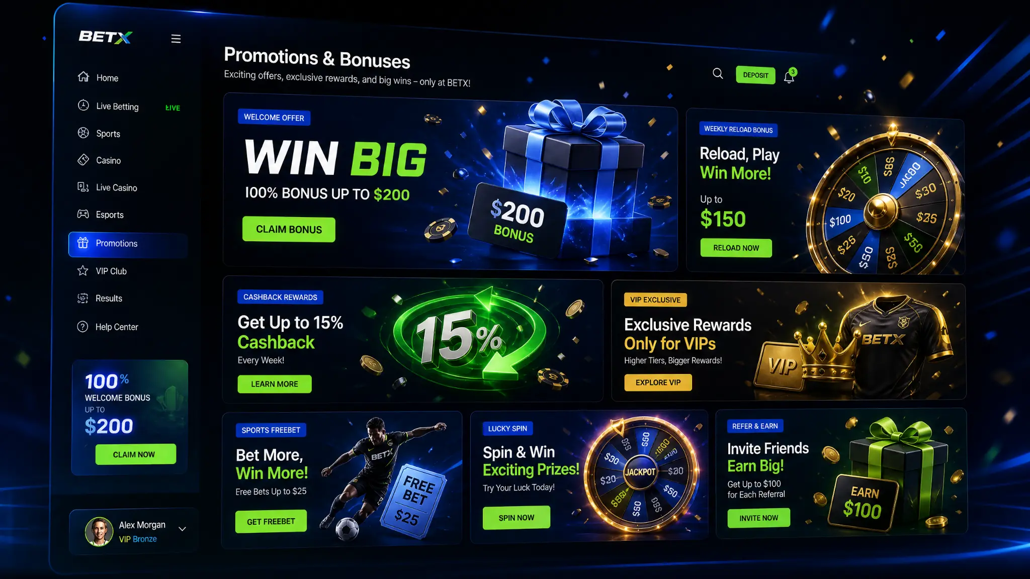 BetX Promotions and Bonuses Dashboard