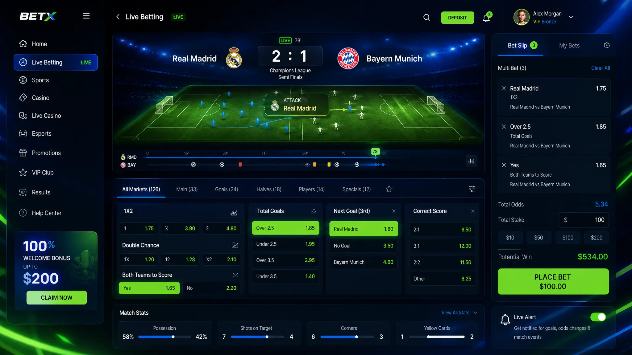 BetX Live Betting with Match Visualization