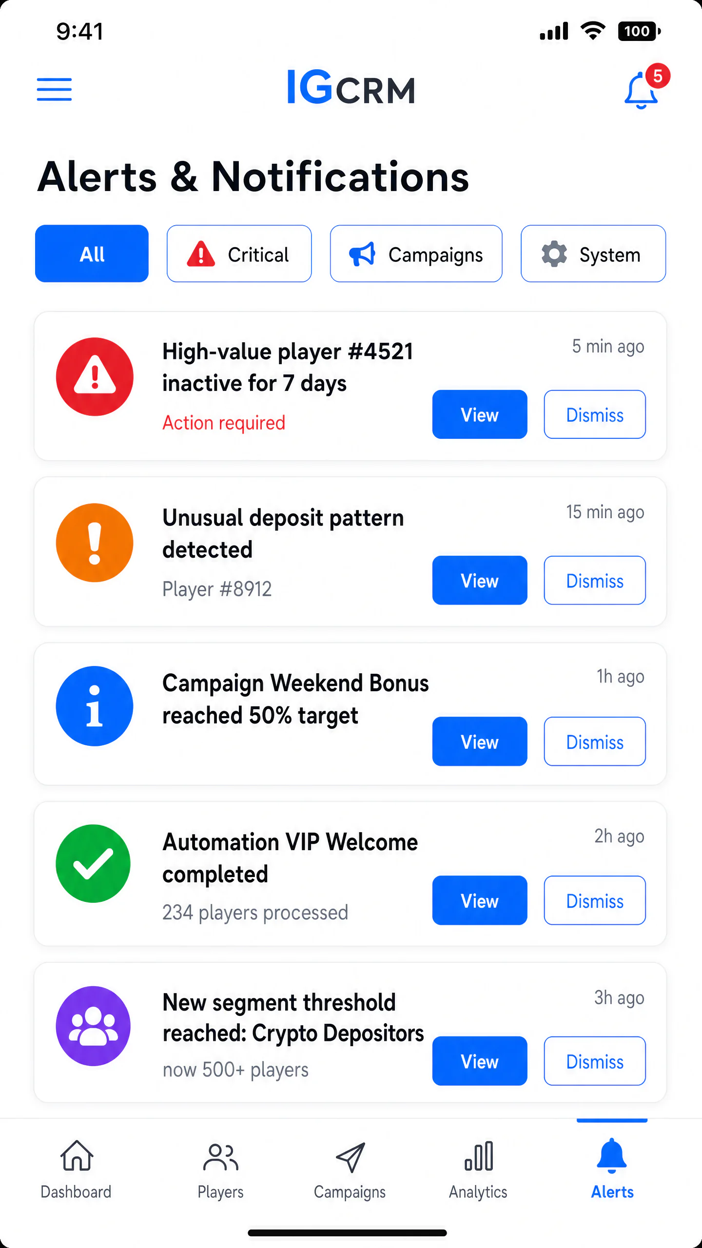 IGCRM Mobile App - Alerts