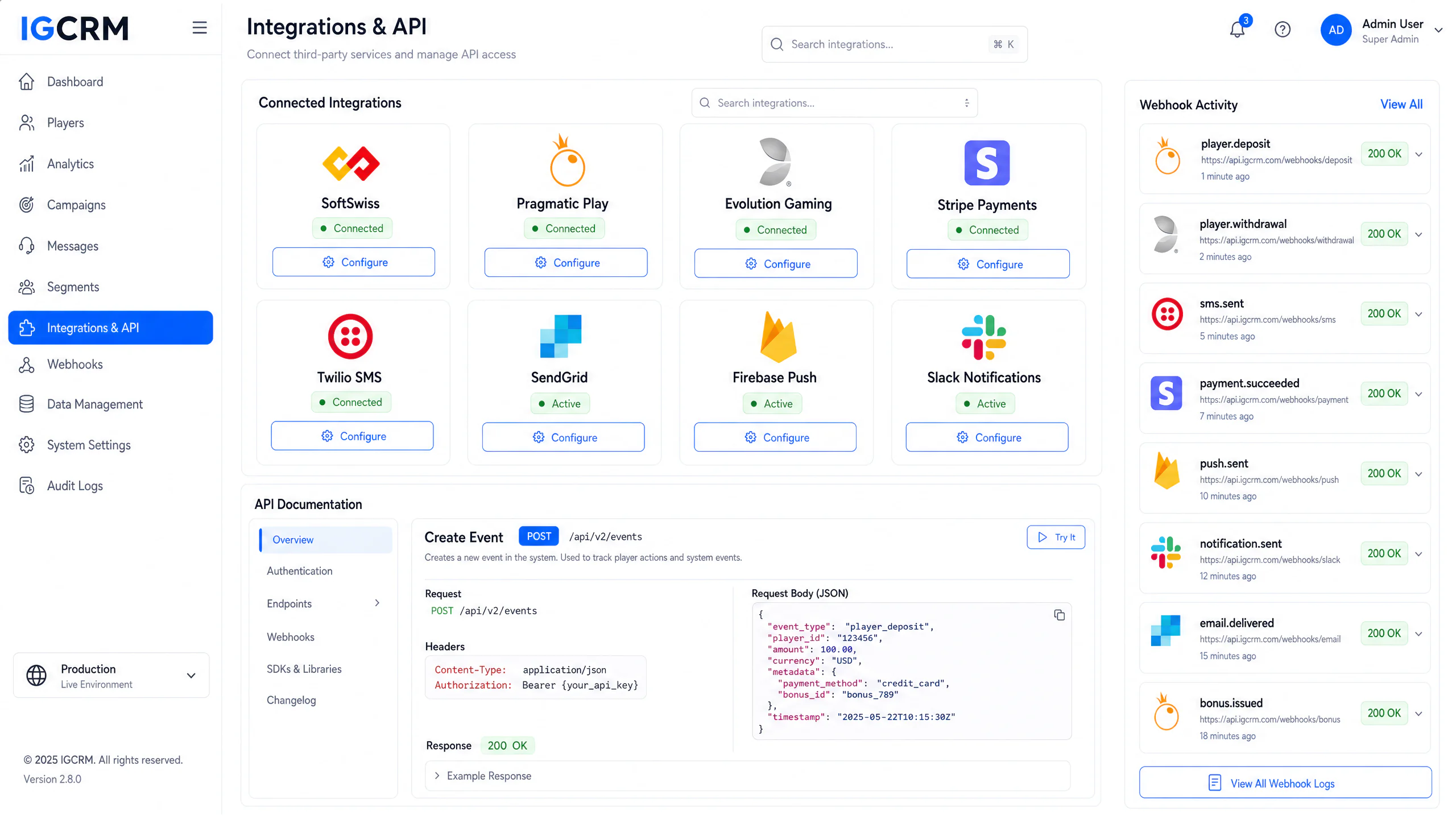 IGCRM Integrations and API Platform